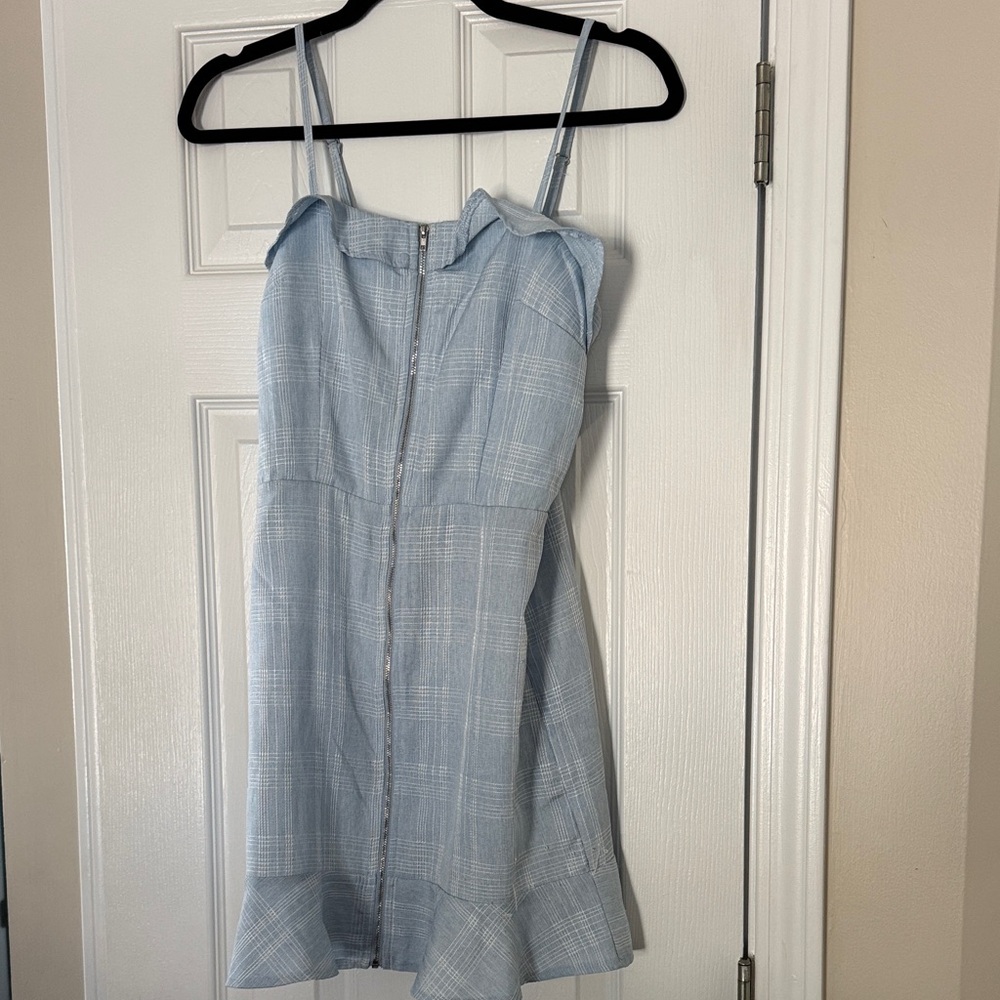 Chic Light Blue Plaid Mini Dress